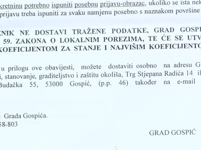 Neovjereni i nepotpisani gradski dopis za porez                                                                                                                                                                                                           