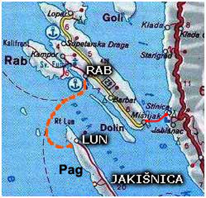 Ruta plovidbe prve hrvatske međužupanijske brodske linije                                                                                                                                                                                                 