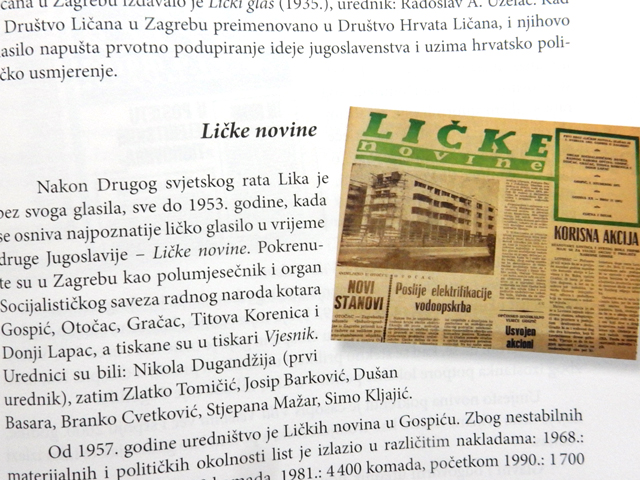 Detalj Fajdijeve knjige s Ličkim novinama                                                                                                                                                                                                                 